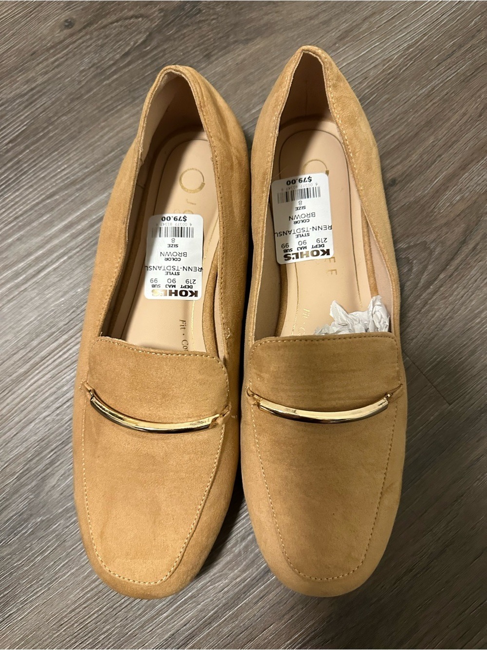 Women’s Tan Suede-Look Slip-On Loafers size 8 - Picture 3 of 5